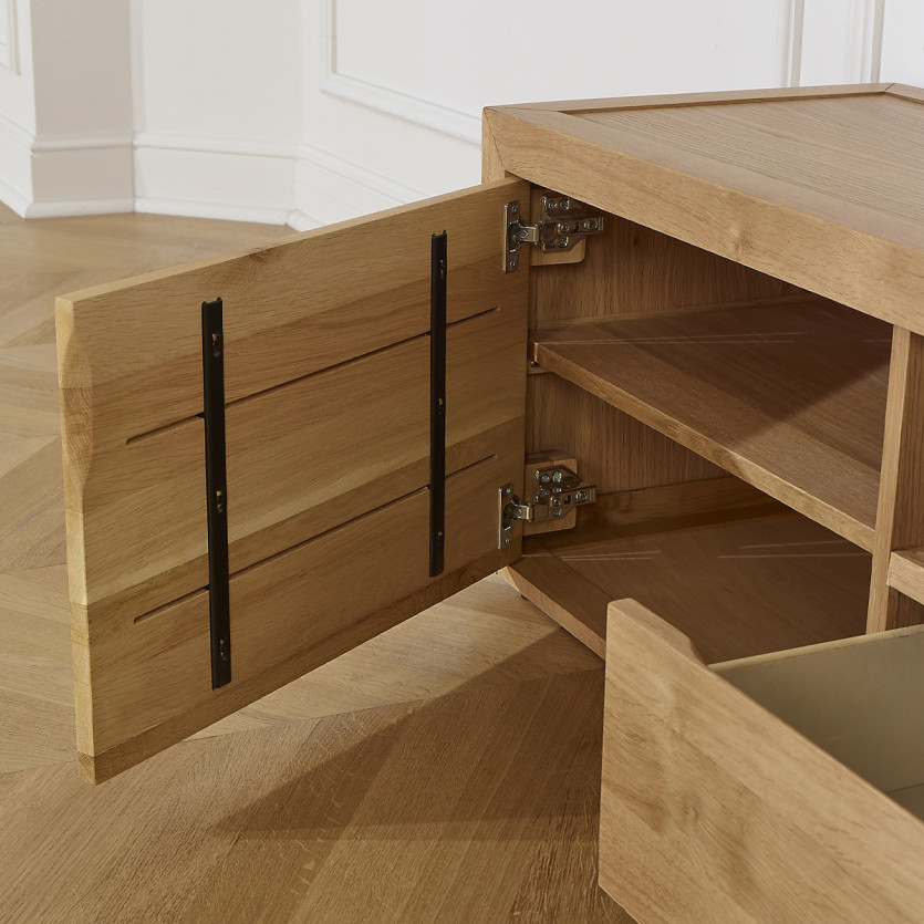 TV-Möbel CAMILLE - Zeitgenössischer Stil, Eichenplatte, 2 Schubladen, 1 Tür, 180 cm