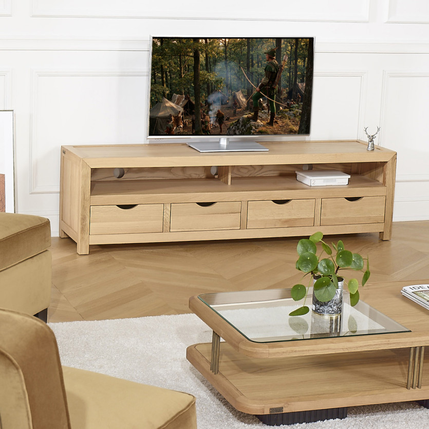 TV-Schrank DANIA – Zeitgenössischer Stil, Beine aus Massivholz, 4 Schubladen, 1 Fach