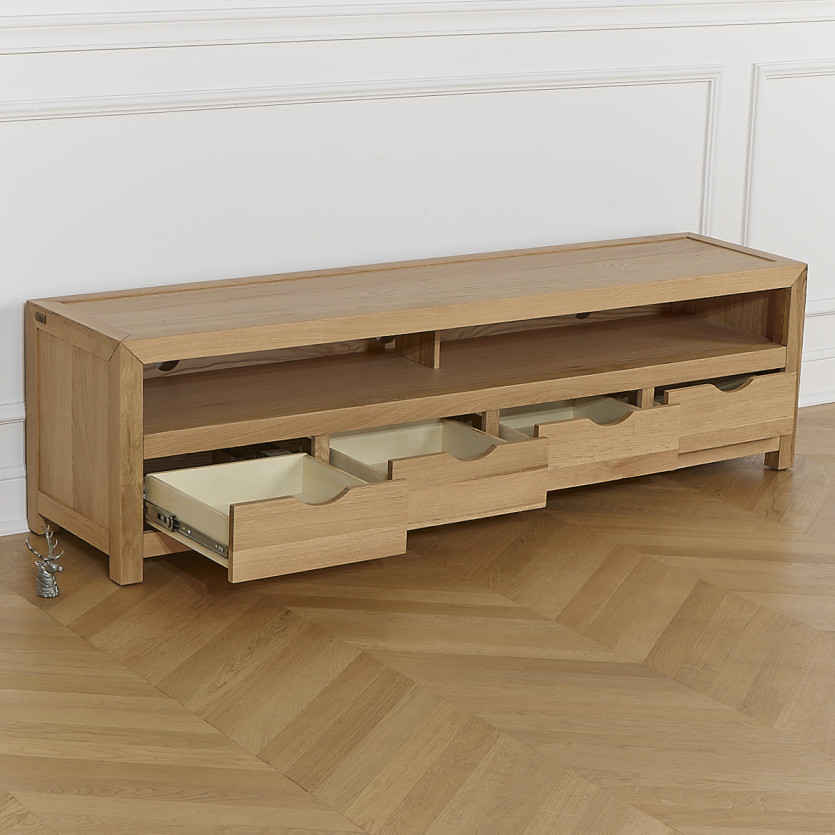 TV-Schrank DANIA – Zeitgenössischer Stil, Beine aus Massivholz, 4 Schubladen, 1 Fach