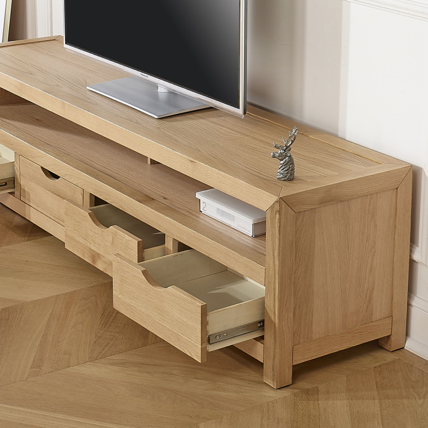 TV-Schrank DANIA – Zeitgenössischer Stil, Beine aus Massivholz, 4 Schubladen, 1 Fach