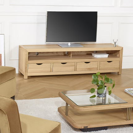 DANIA TV Stand – Contemporary style, solid wood legs, 4 drawers, 1 shelf