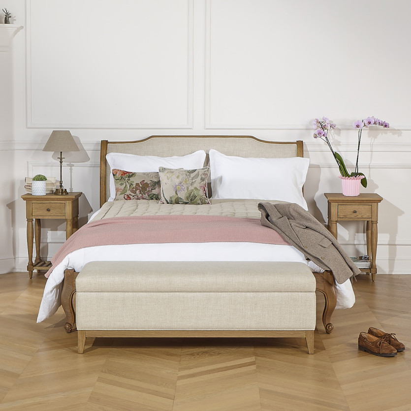 VIRGINIA Aufbewahrungsbank - Shabby Chic Stil aus Eiche und Premium-Leinen