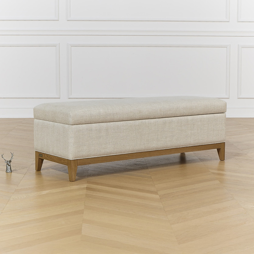 VIRGINIA Aufbewahrungsbank - Shabby Chic Stil aus Eiche und Premium-Leinen