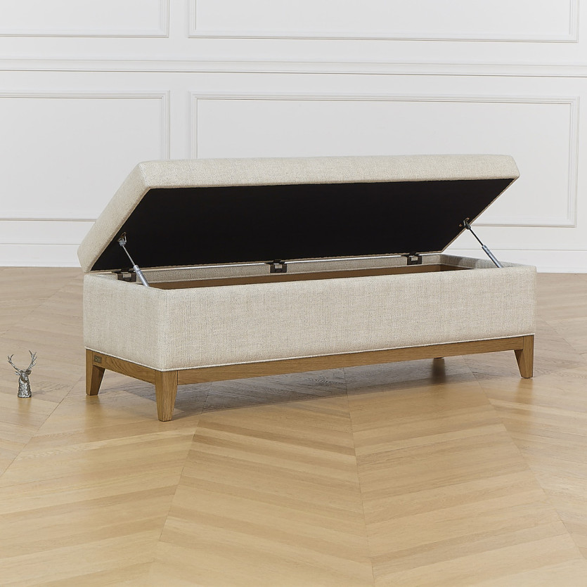 VIRGINIA Aufbewahrungsbank - Shabby Chic Stil aus Eiche und Premium-Leinen