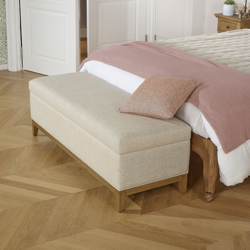 VIRGINIA Aufbewahrungsbank - Shabby Chic Stil aus Eiche und Premium-Leinen