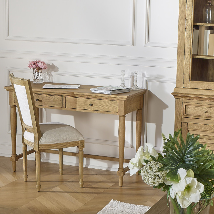 EDINBURGH Desk - Shabby chic style in oak, 2 drawers