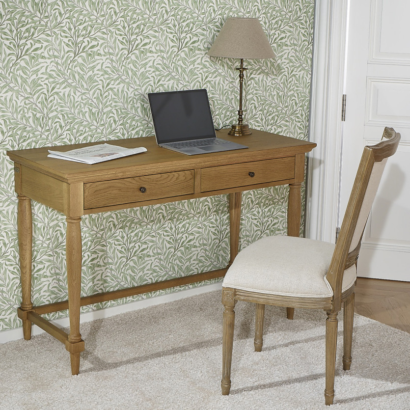 Bureau EDINBURGH - Style shabby chic en chêne, 2 tiroirs