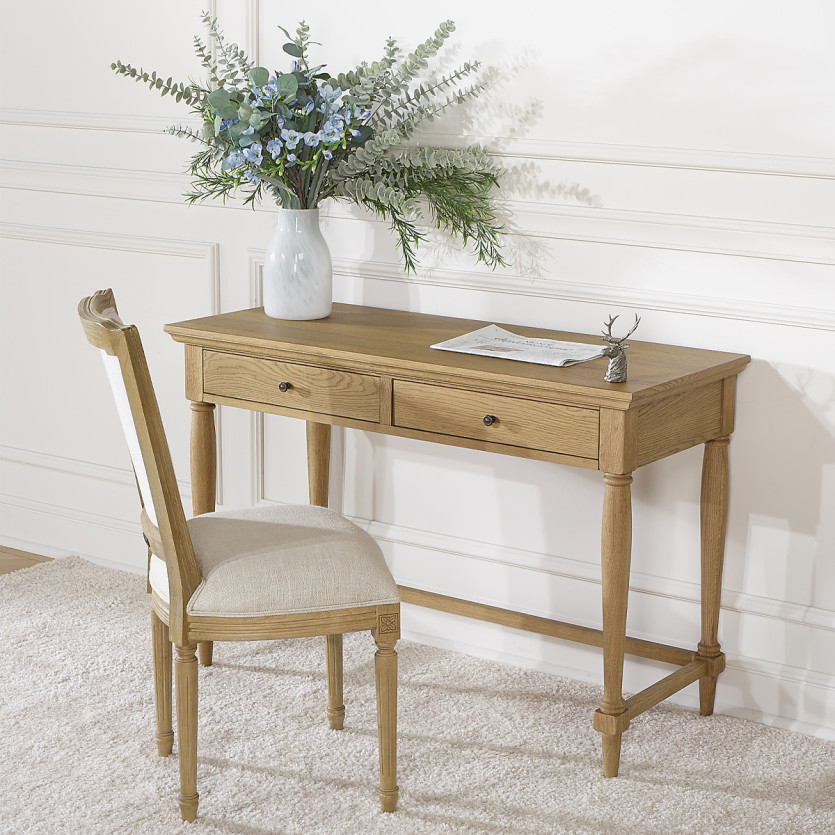 Escritorio EDINBURGH - Estilo shabby chic de roble, 2 cajones