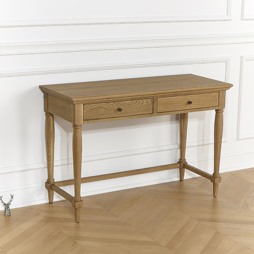 EDINBURGH Desk - Shabby chic style in oak, 2 drawers