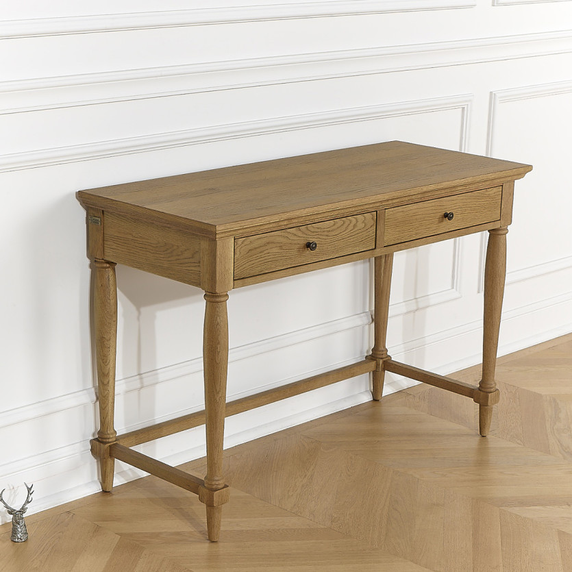 Bureau EDINBURGH - Style shabby chic en chêne, 2 tiroirs