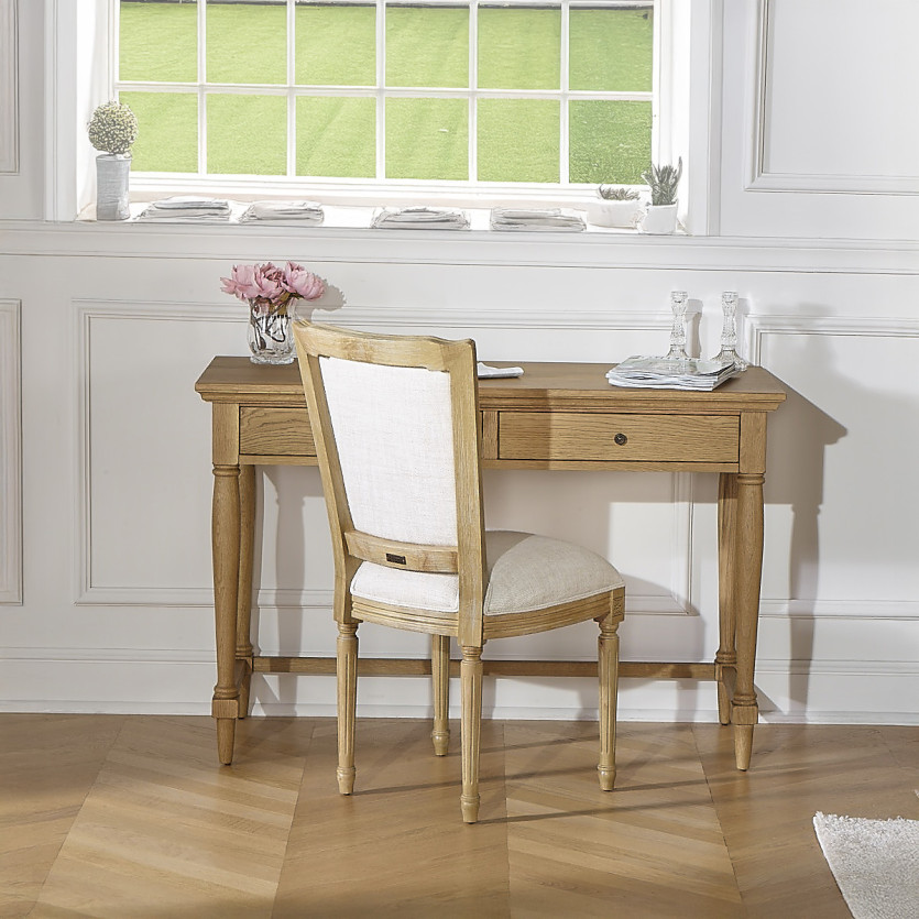 Bureau EDINBURGH - Style shabby chic en chêne, 2 tiroirs