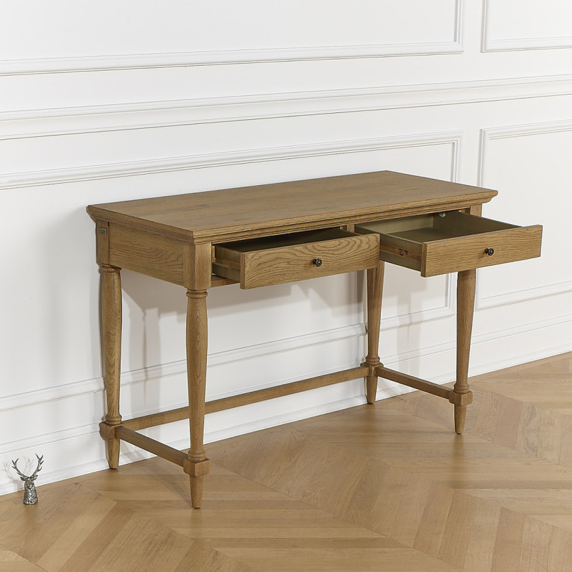 EDINBURGH Desk - Shabby chic style in oak, 2 drawers