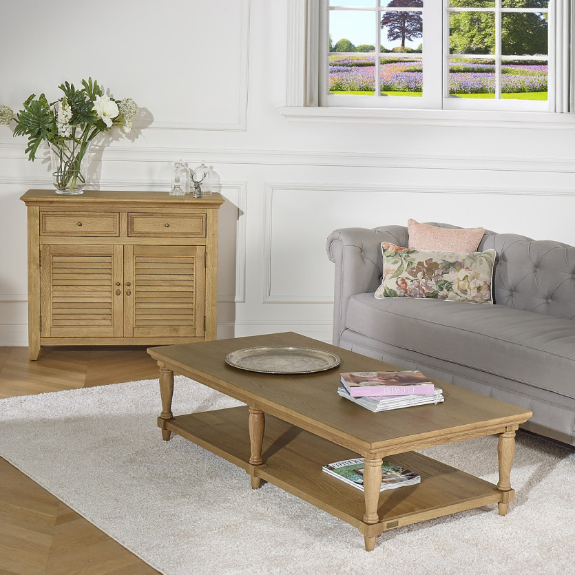 Mesa de centro larga EDINBURGH - Estilo shabby chic, 1 estante inferior