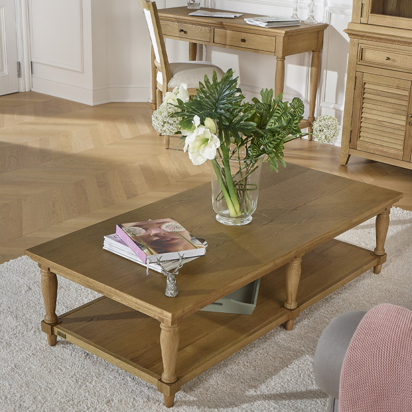 Longue table basse EDINBURGH - Style shabby chic, 1 étagère basse