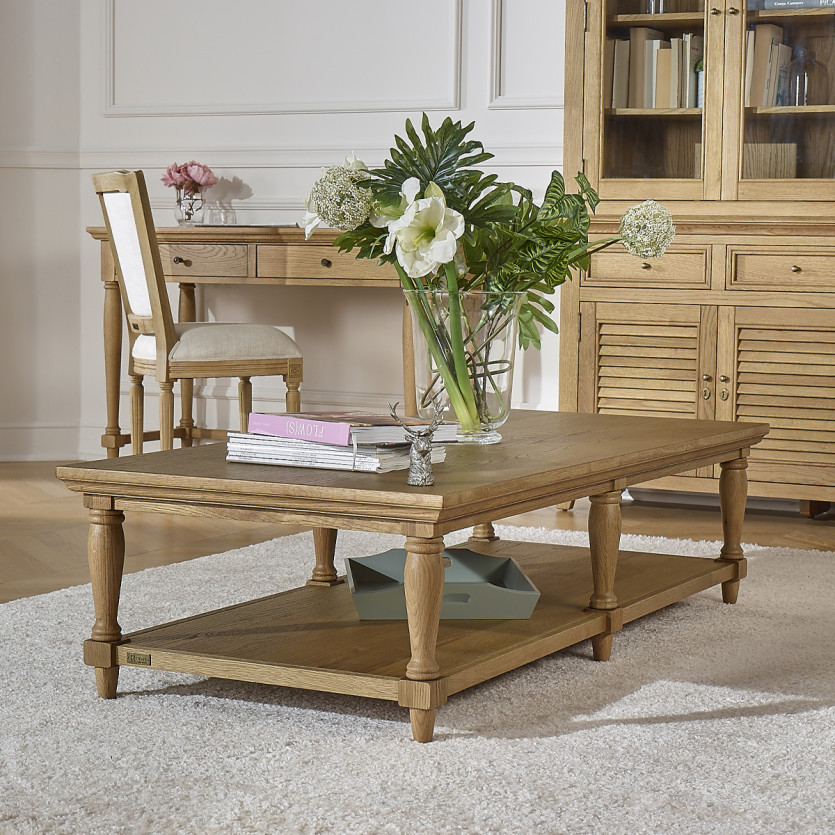 Longue table basse EDINBURGH - Style shabby chic, 1 étagère basse