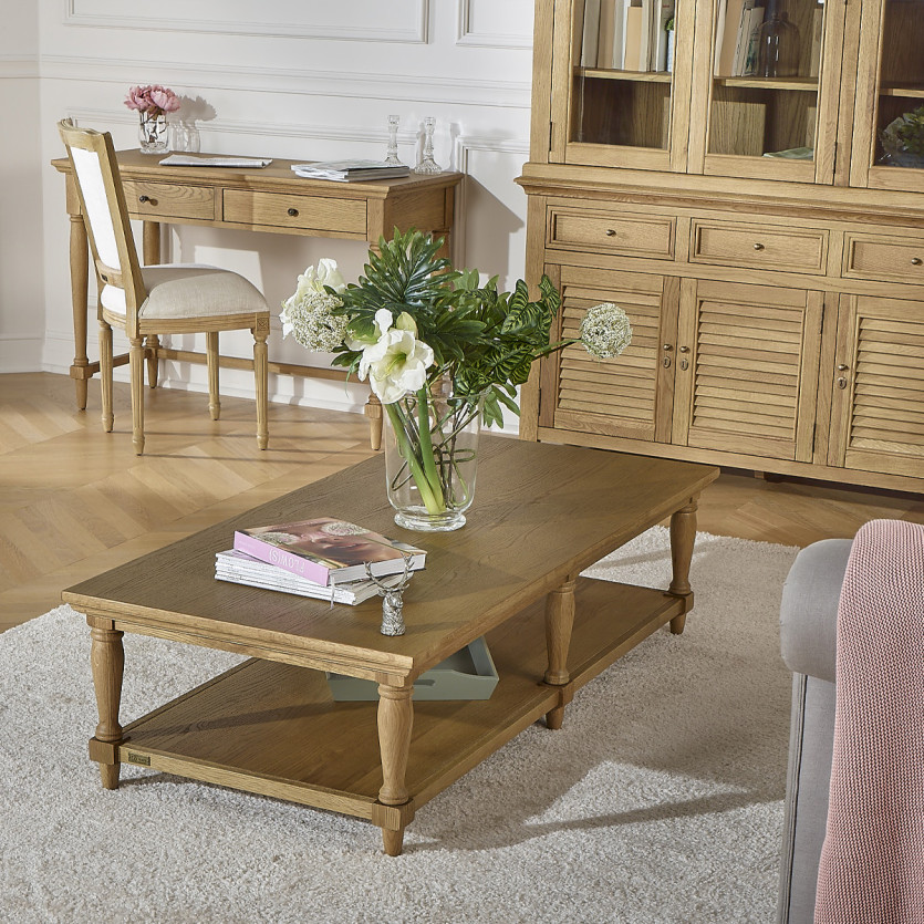 Langer Couchtisch EDINBURGH - Shabby Chic Stil, 1 unteres Regal