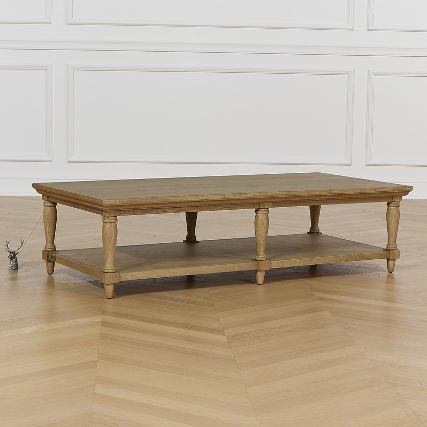 Longue table basse EDINBURGH - Style shabby chic, 1 étagère basse