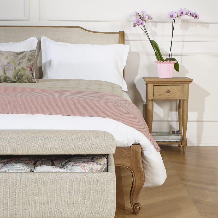 Chevet EDINBURGH - Style shabby chic en chêne, double plateau,1 tiroir