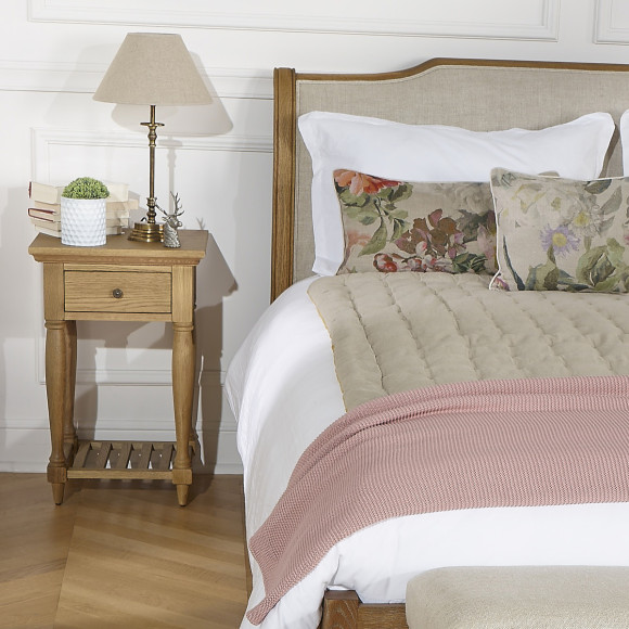 Mesa de cabeceira EDINBURGH - Estilo shabby chic em carvalho, dupla prateleira, 1 gaveta