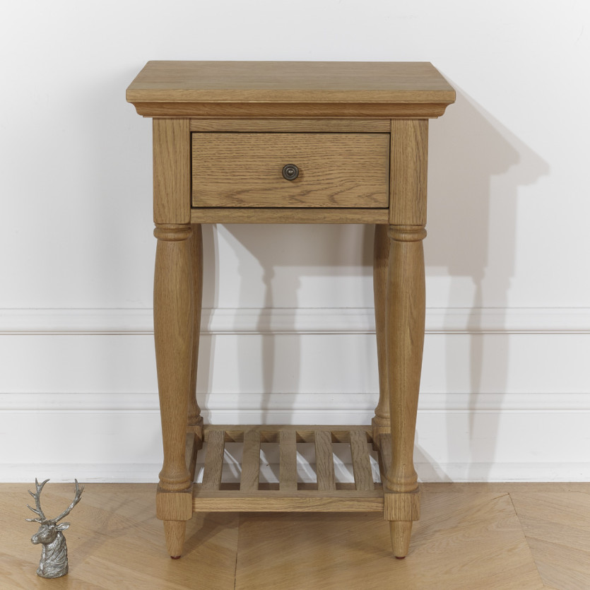 Nachttisch EDINBURGH - Shabby-Chic-Stil aus Eiche, doppelter Boden, 1 Schublade