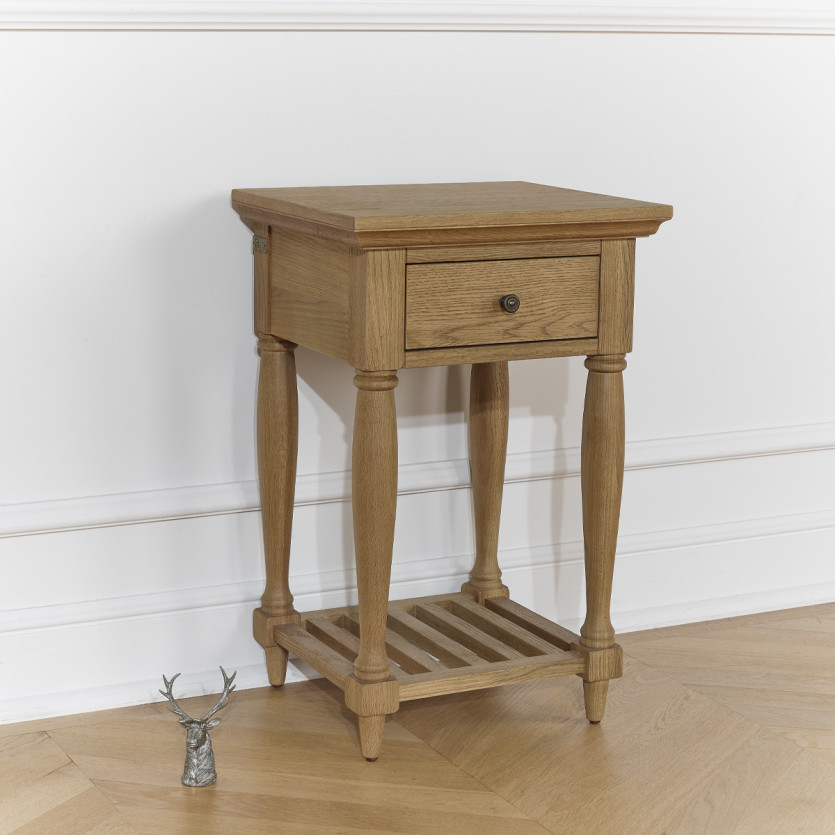 Nachttisch EDINBURGH - Shabby-Chic-Stil aus Eiche, doppelter Boden, 1 Schublade