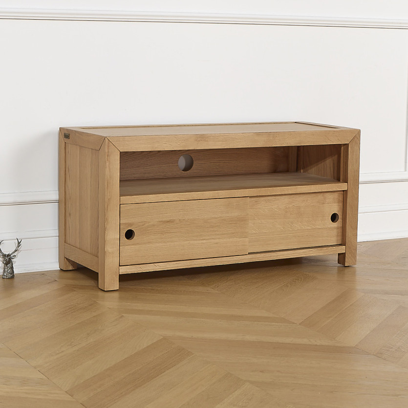 Mueble TV PAOLA - Estilo contemporáneo en roble, 2 puertas correderas, 100 cm