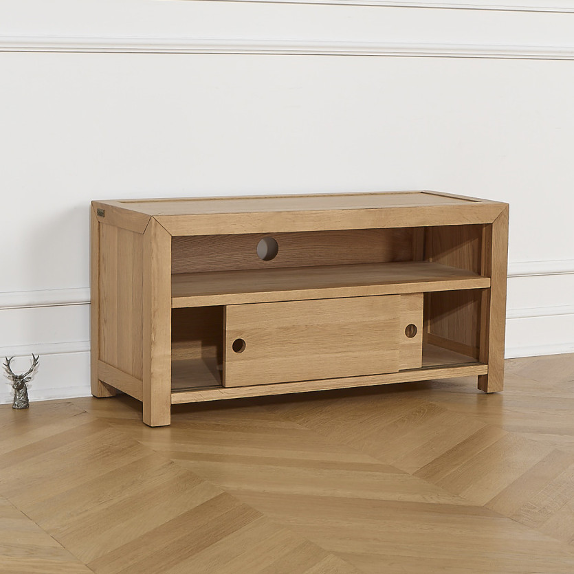 TV Unit PAOLA - Contemporary style in oak, 2 sliding doors, 100 cm