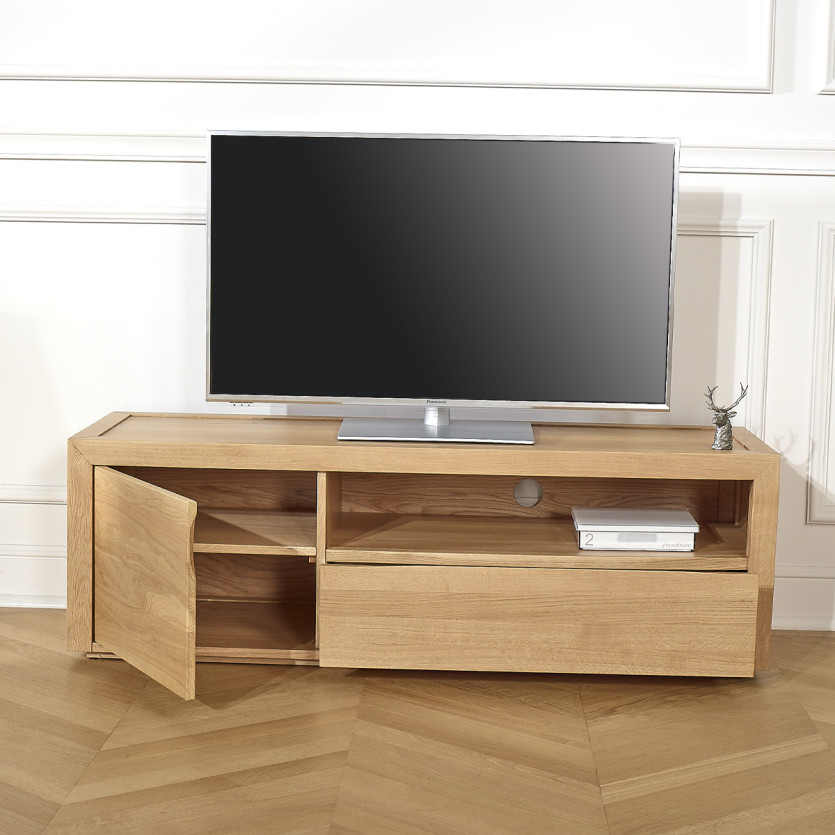 TV-Möbel aus Eiche CAMILLE - Zeitgenössischer Stil, 1 Schublade, 1 Tür, 140 cm