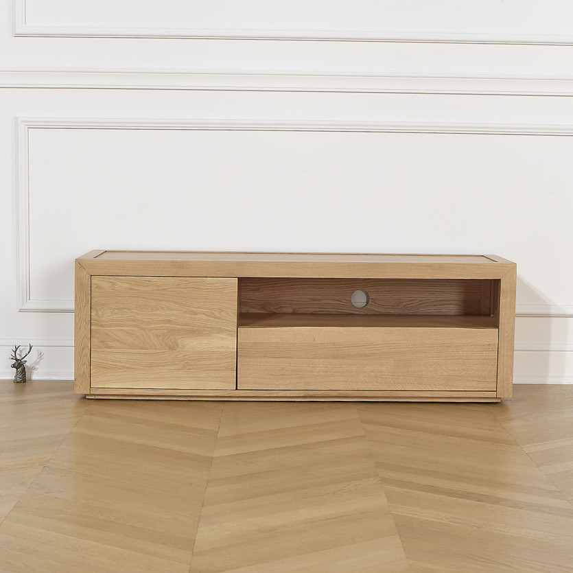 CAMILLE Oak TV Stand - Contemporary Style, 1 Drawer, 1 Door, 140 cm