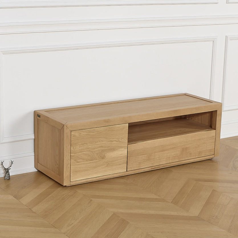 CAMILLE Oak TV Stand - Contemporary Style, 1 Drawer, 1 Door, 140 cm