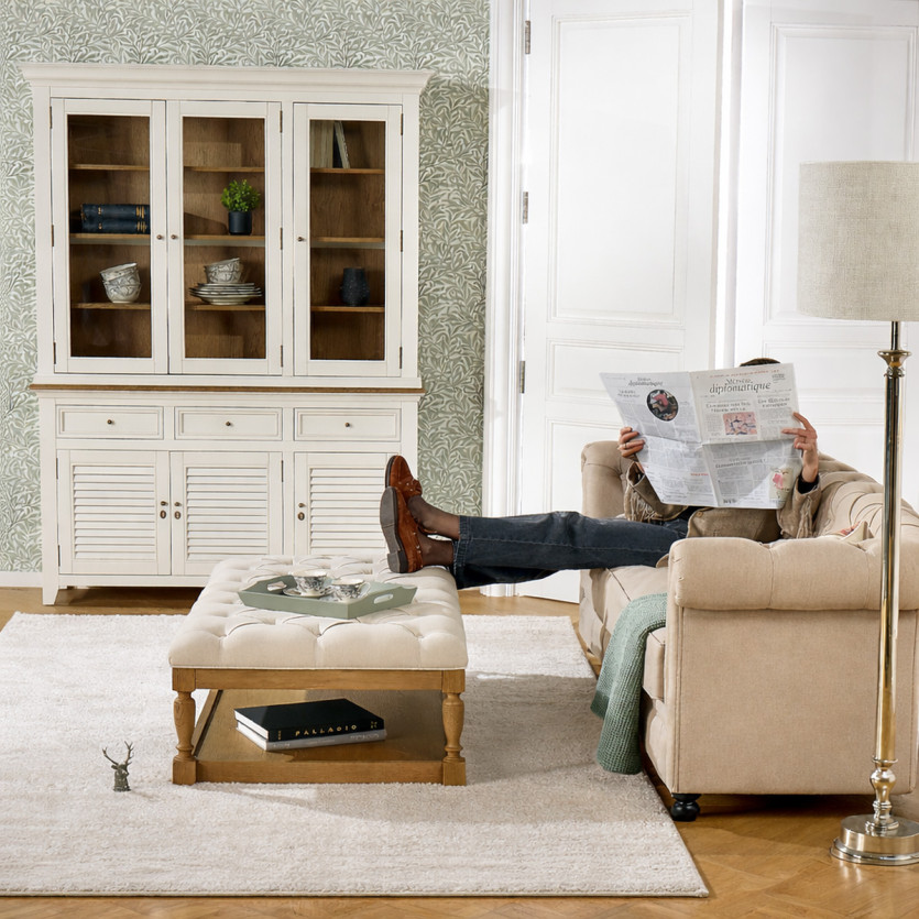 Couchtisch NOAH - Shabby-Chic-Stil, gepolsterte Stoffplatte