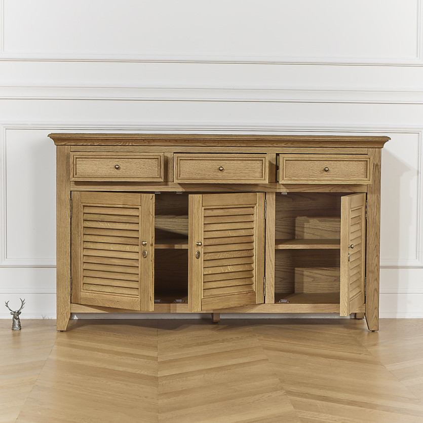 Buffet CHARLES - Stile shabby chic in rovere, 3 cassetti, 3 porte