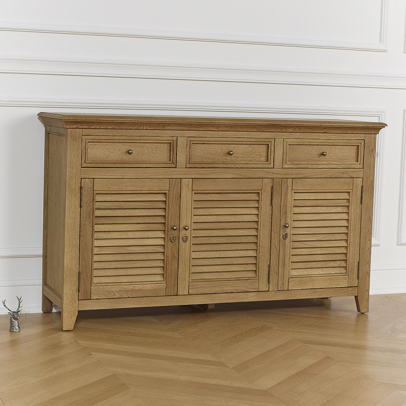 Buffet CHARLES - Style shabby chic en chêne, 3 tiroirs, 3 portes