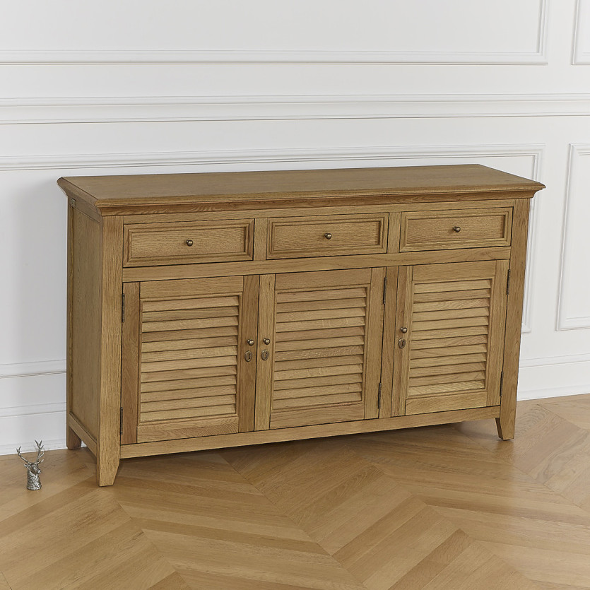 Buffet CHARLES - Shabby chic style in oak, 3 drawers, 3 doors