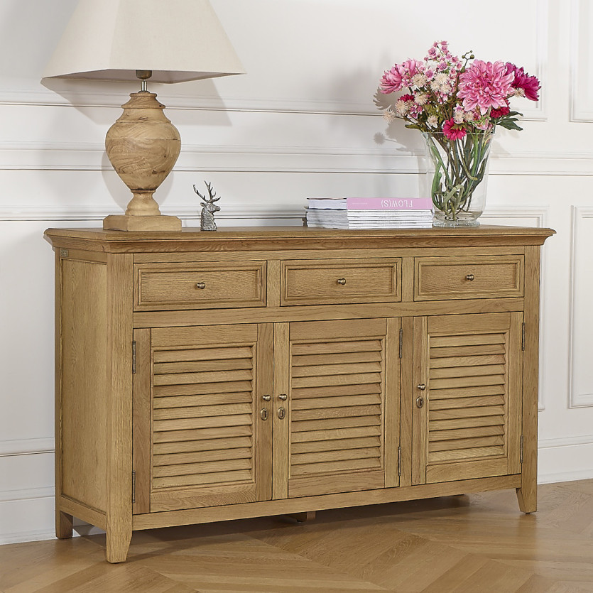 Buffet CHARLES - Stile shabby chic in rovere, 3 cassetti, 3 porte