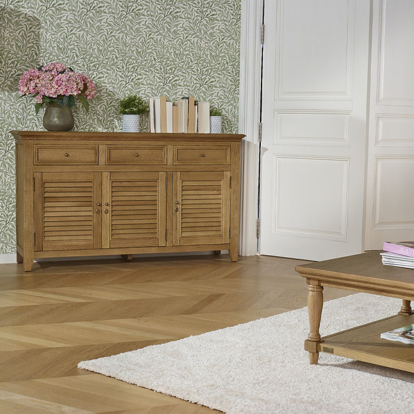 Buffet CHARLES - Shabby Chic Stil in Eiche, 3 Schubladen, 3 Türen