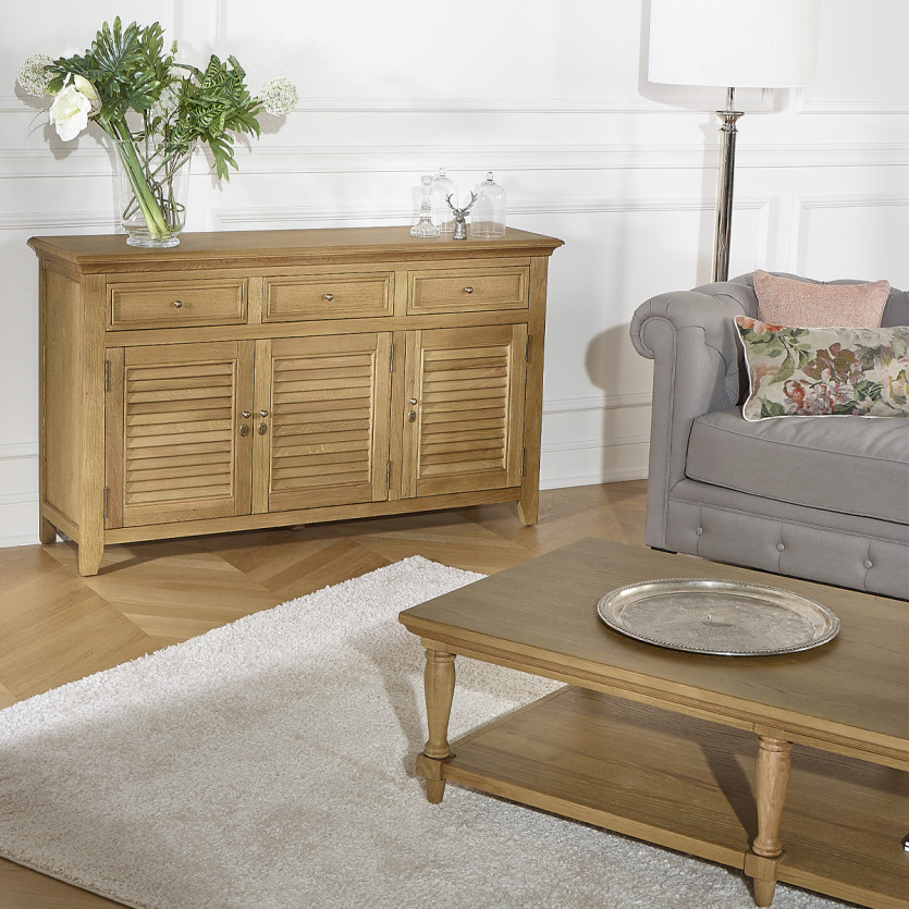 Buffet CHARLES - Shabby chic style in oak, 3 drawers, 3 doors
