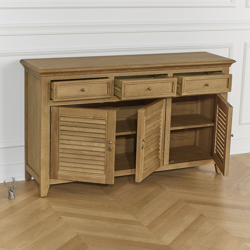 Buffet CHARLES - Stile shabby chic in rovere, 3 cassetti, 3 porte