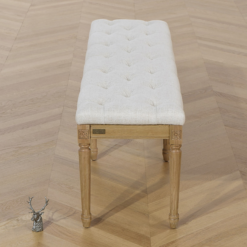 MARCEAU gepolsterte Bank - Shabby-Chic-Stil aus Eiche und leinenartigem Stoff