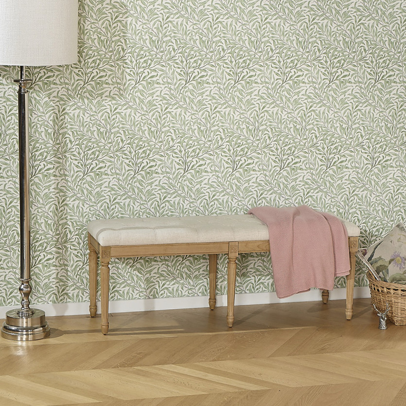 MARCEAU gepolsterte Bank - Shabby-Chic-Stil aus Eiche und leinenartigem Stoff
