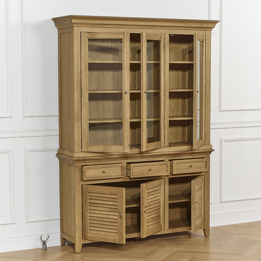 Vaisselier CHARLES - Style shabby chic en chêne, 3 tiroirs, 6 portes