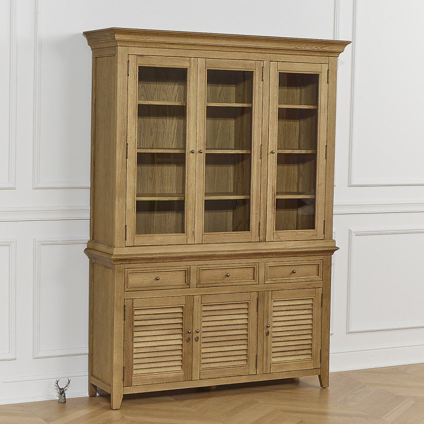 Vaisselier CHARLES - Style shabby chic en chêne, 3 tiroirs, 6 portes