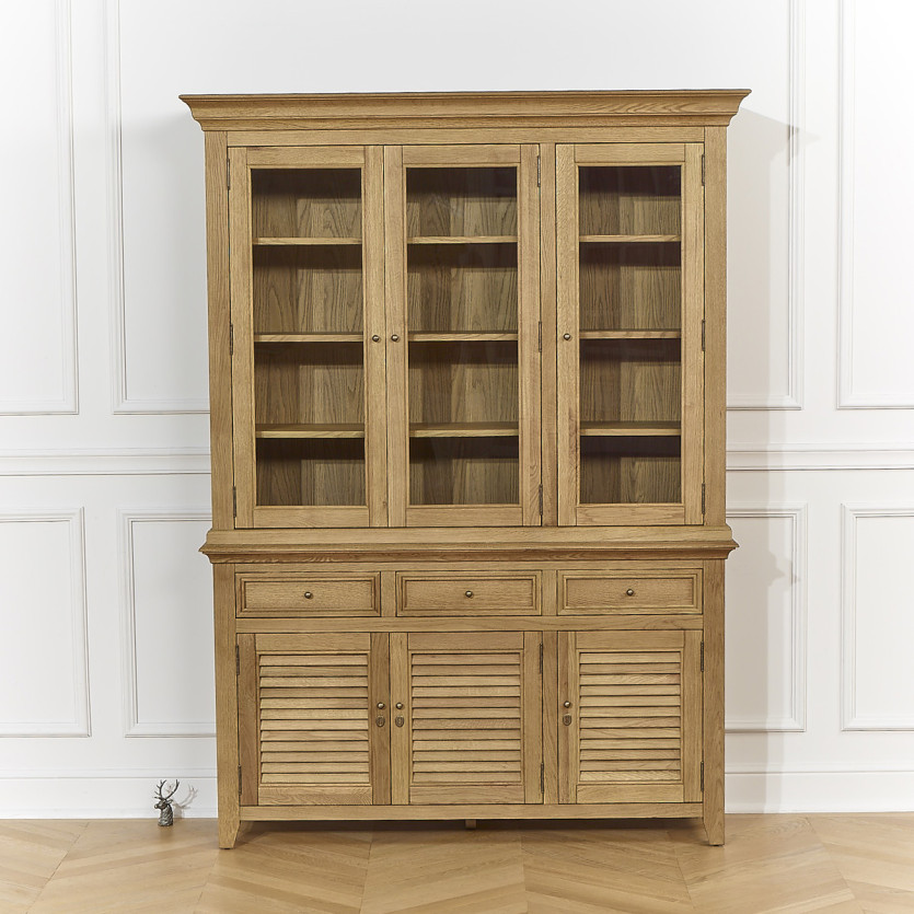 Vaisselier CHARLES - Style shabby chic en chêne, 3 tiroirs, 6 portes