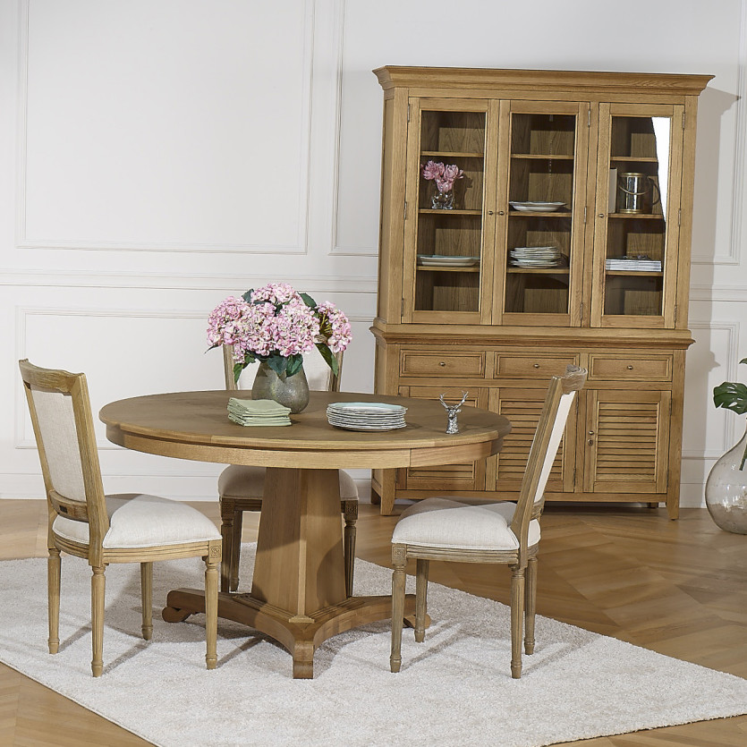 Vaisselier CHARLES - Style shabby chic en chêne, 3 tiroirs, 6 portes