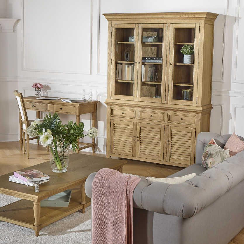 Vaisselier CHARLES - Style shabby chic en chêne, 3 tiroirs, 6 portes