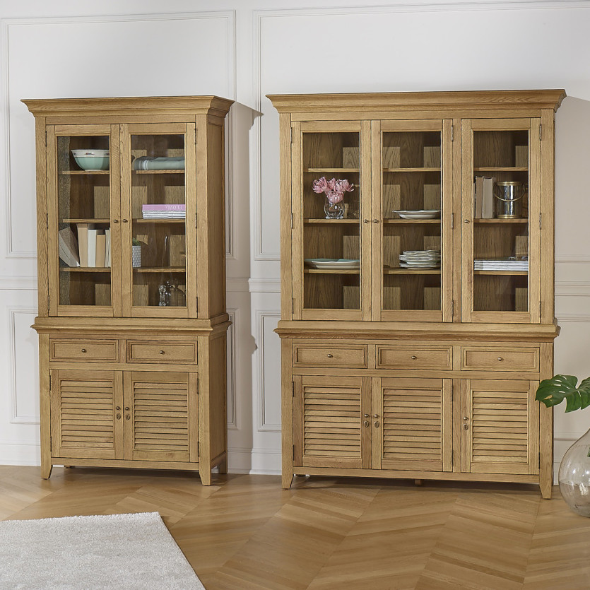 Vaisselier CHARLES - Style shabby chic en chêne, 3 tiroirs, 6 portes