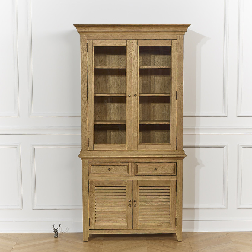 Vaisselier CHARLES - Style shabby chic en chêne, 2 tiroirs, 4 portes