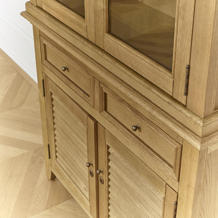 Aparador CHARLES - Estilo shabby chic en roble, 2 cajones, 4 puertas