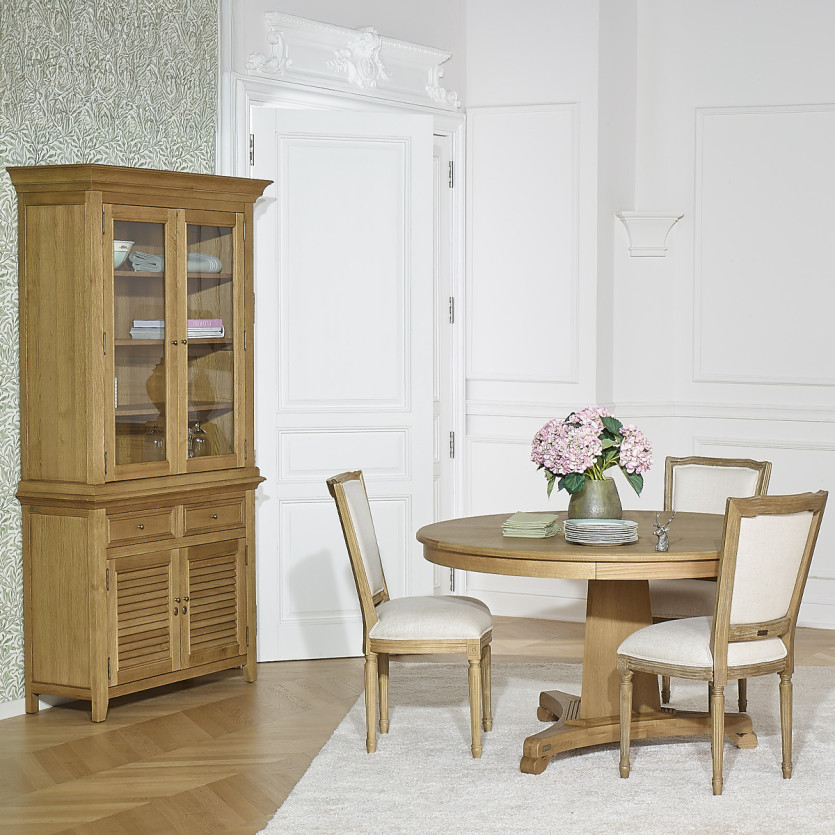 Vaisselier CHARLES - Style shabby chic en chêne, 2 tiroirs, 4 portes