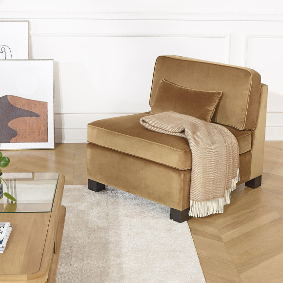 Sillón modular LEONNARD - Estilo contemporáneo en terciopelo y madera certificada FSC®